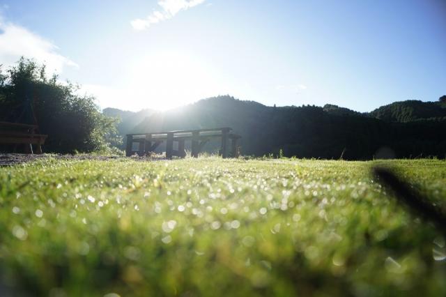 写真：山あいの朝の風景