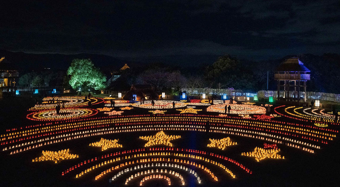 吉野ヶ里歴史公園 ライトアップイベント吉野ヶ里 光の響の様子