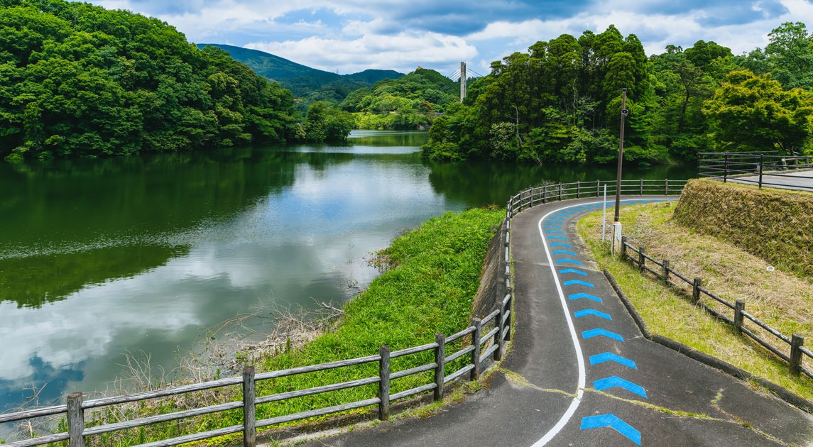 写真：湖の岸沿いに設置されたサイクリングコースの風景