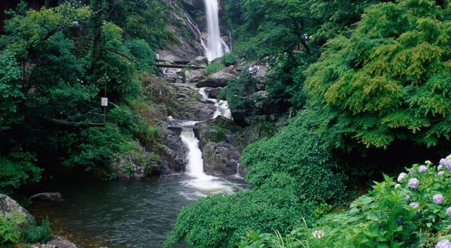 写真：岩山を流れ落ちる滝